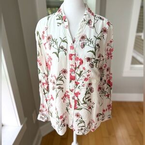 George White Pink Floral Long Sleeve Button Down Long Sleeve Shirt Size Large